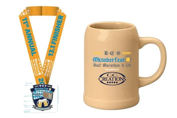 BCS Oktoberfest Half Marathon medal and stein