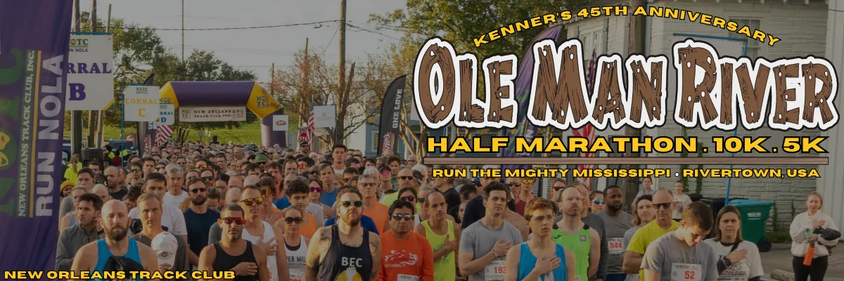 A large crowd of runners gathered at the start line for the Ole Man River Half Marathon, 10K, and 5K.