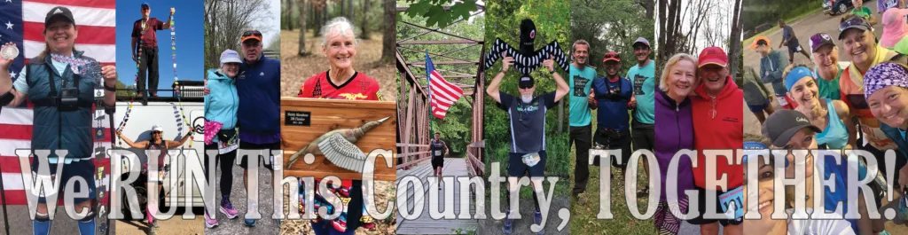 Collage of runners celebrating and posing with medals, with the text "We RUN This Country, TOGETHER!" overlaid.