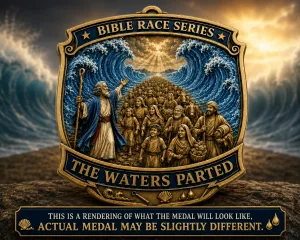 The Waters Parted Virtual Race 2026 | Bible Race Series Run 1M 5K 10K 13.1 26.2 logo